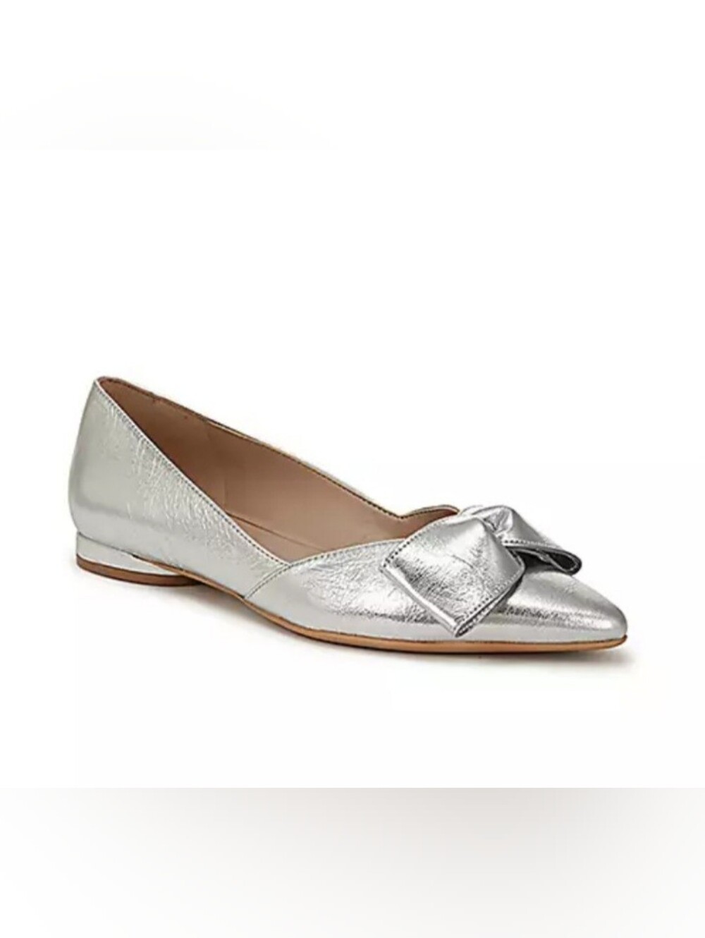 New Naturalizer Leather Havana Bow Silver Pointed Toe Knot Ballet Flat Size 7.5w